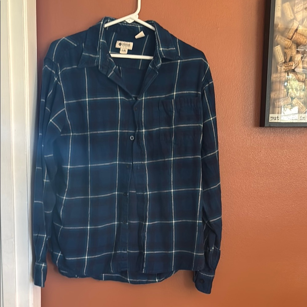 Haggar Men's Blue Plaid Button Down Shirt